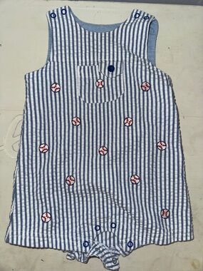 Little Me Blue and White Stripe Baseball Embroidered Baby One-Piece